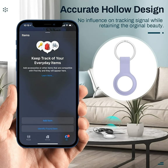 Protective Case Compatible with Apple AirTag Soft Silicone TPU Rubber Gel with Keychain Anti-Loss Anti-Scratch Skin Tracker Cover for Air Tag by Xpm - Purple