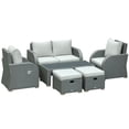 thumbnail image 1 of Grey 6-Piece Rattan Wicker Patio Sofa Set with Cushions – Outdoor Lounge Furniture for Garden, Balcony & Deck – Adjustable Recliners & Coffee Table, 1 of 7
