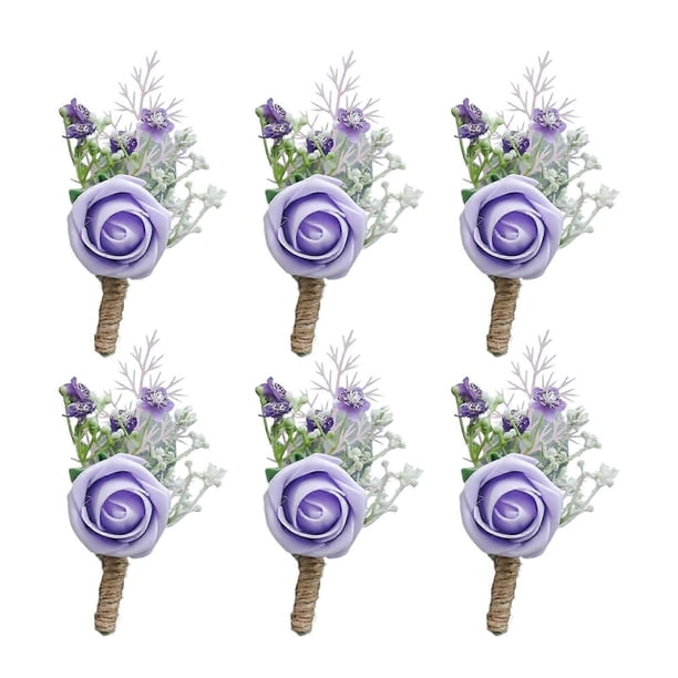 Set of 6 Reusable Salvia Corsage Flower Groomsmen Boutonniere Wedding Party Artificial Silk Flower for Various Occasion White