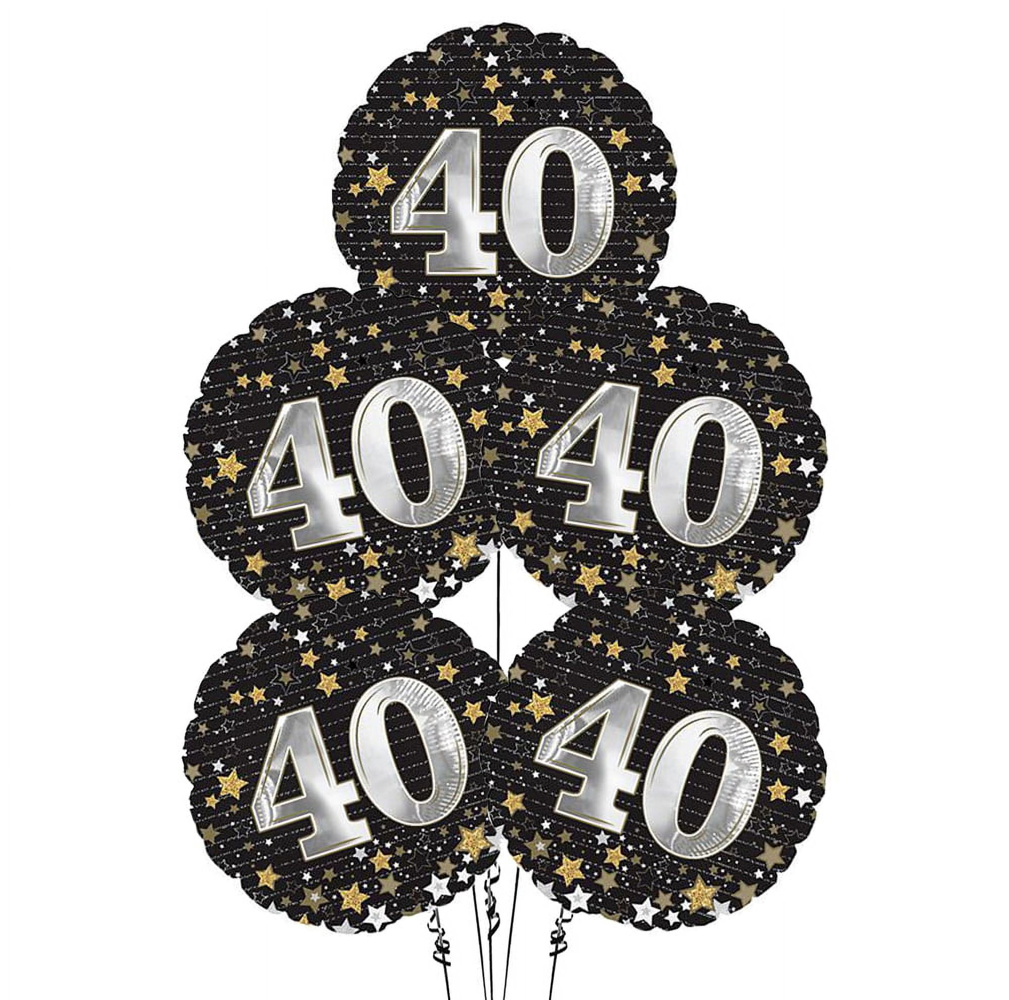 PMU Happy Birthday 40 Gold Stars 18 Inch Mylar-Foil Balloon Pkg/5