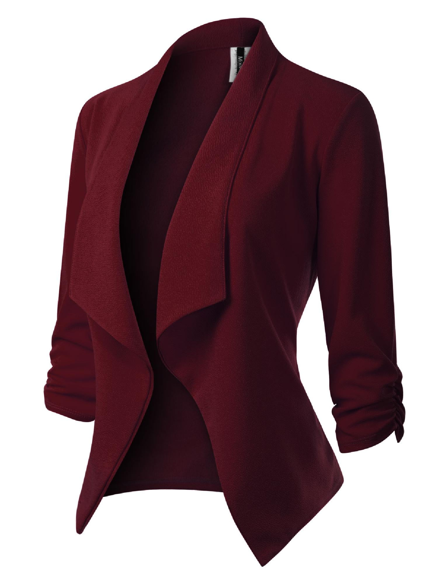 Made by Olivia Women's [Made in USA] Classic 3/4 Gathered Sleeve Open Front  Blazer Jacket (S-3XL) 