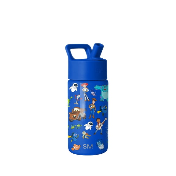 Simple Modern Kids Summit Water Bottle with Straw Lid | Disney Pixar 14oz Stainless Steel Cup Insulated Tumbler for School | Pixar Mashup on Blue