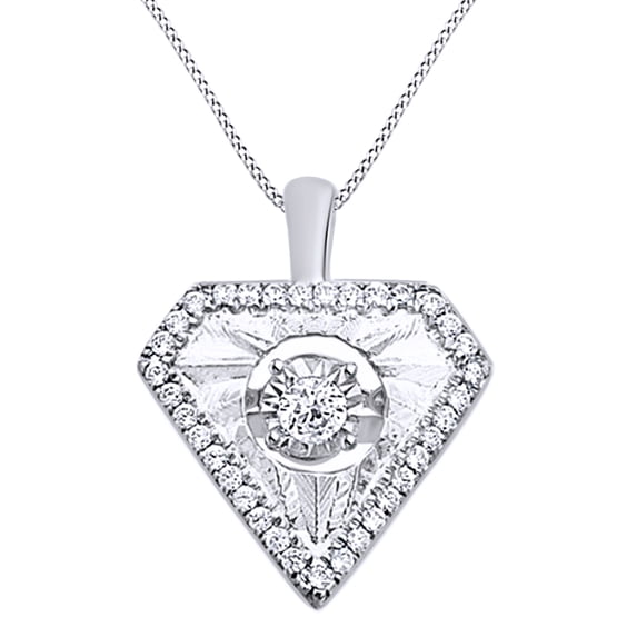 White Natural Diamond Fashion Pendant Necklace In 14K White Gold Over Sterling Silver (0.16 Ct) By Jewel Zone US