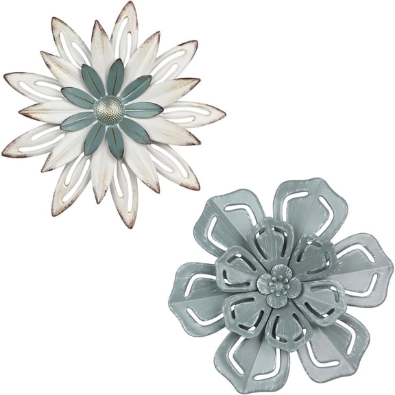 Metal Flower Wall Decor, 2 PCS 11" Metal Farmhouse Wall Decor, Floral Metal Wall Art for Indoor Outdoor, Boho Wall Decor for Bathroom, Living Room, Kitchen, Bedroom, Porch, Garden, Yard