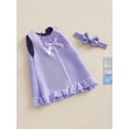 thumbnail image 6 of Caoirhny Baby Girls Summer A-line Dresses Sleeveless O Neck Lace Trim Bow Dress + Headband, 6 of 9
