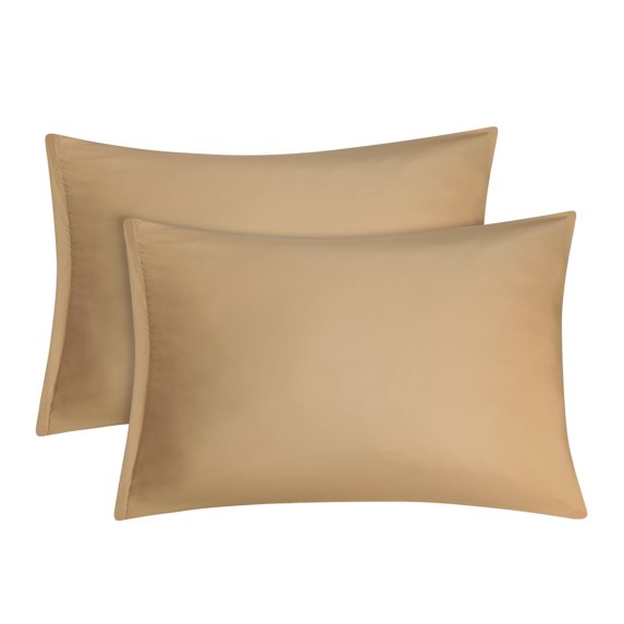 Silky-Soft 2-Pack Travel Pillowcases 1800 Microfiber Pillow Case with Zipper Closure, Light Brown Bedding Pillow Covers