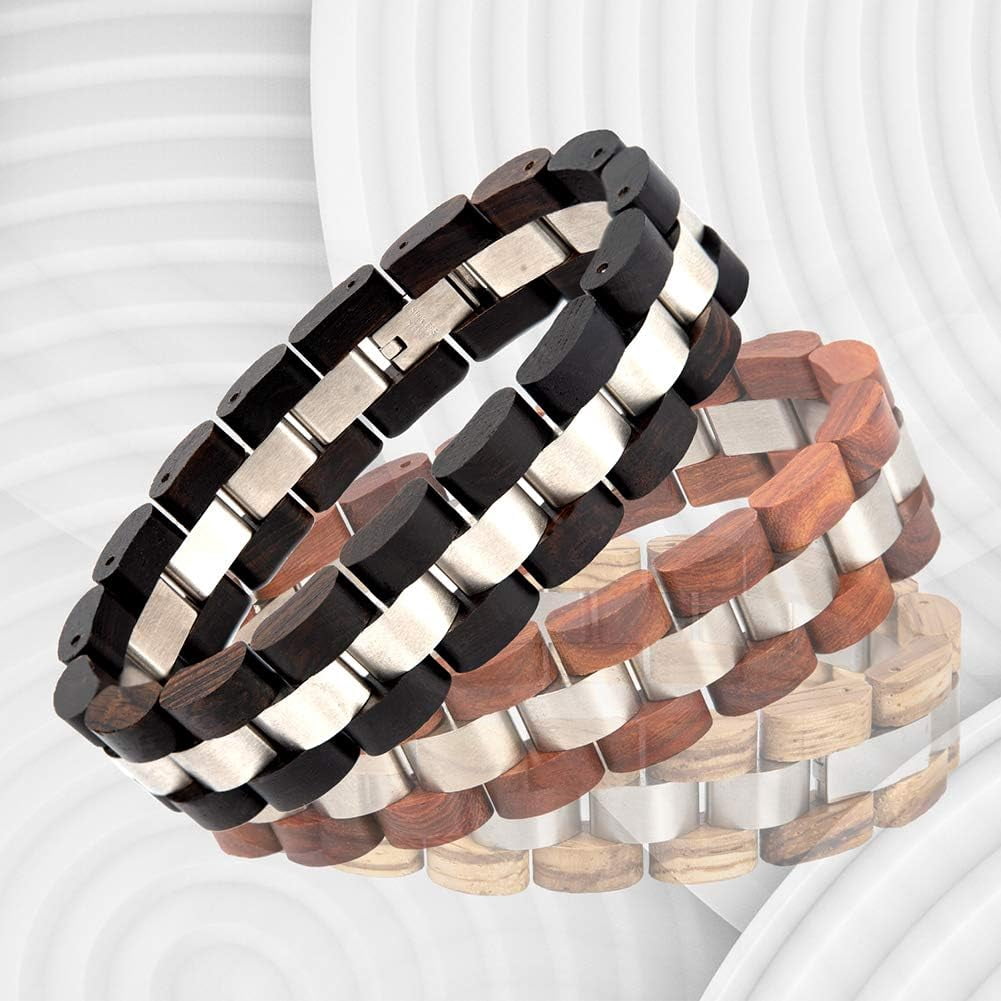 Wollet Wooden Bracelet for Men Stainless Steel Wood Jewelry Great Gift for Men,7.4 inches