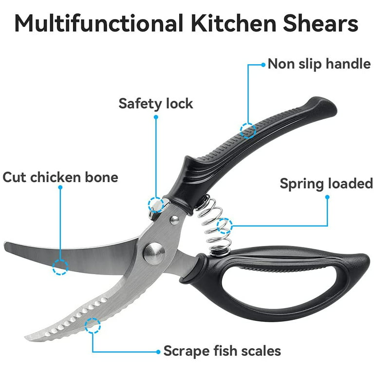 Heavy Duty Poultry Shears - Kitchen Scissors for Cutting Chicken, Poultry,  Game, Meat - Chopping Vegetable - Spring Loaded 