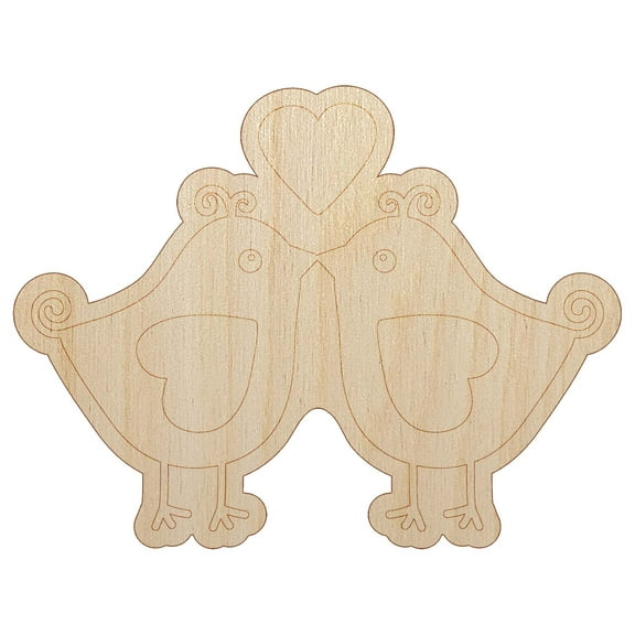 Sweet Kissing Birds Love Wood Shape Unfinished Piece Cutout Craft DIY Projects - 4.70 Inch Size - 1/8 Inch Thick