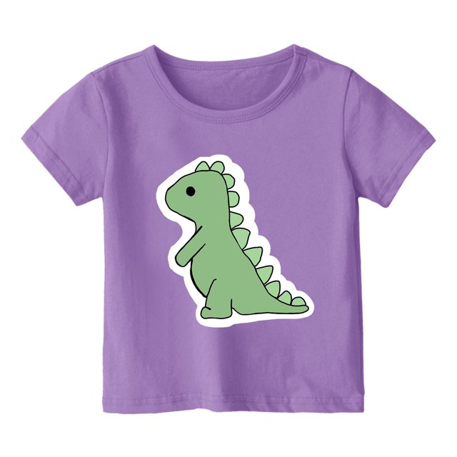 WERYOUNG T-Shirts Filles Garçons Été Décontracté Imprimé Dinosaure Col Rond Manches Courtes T-Shirts Filles Mignon Piscine Plage Tee-Shirts, Violet, 4-5 Ans