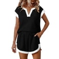 thumbnail image 3 of akafmk Womens 2 Piece Outfits V Neck Colorblock Short Sets Short Sleeve T Shirts and Shorts with Pockets Casual Summer Outfit, 3 of 7
