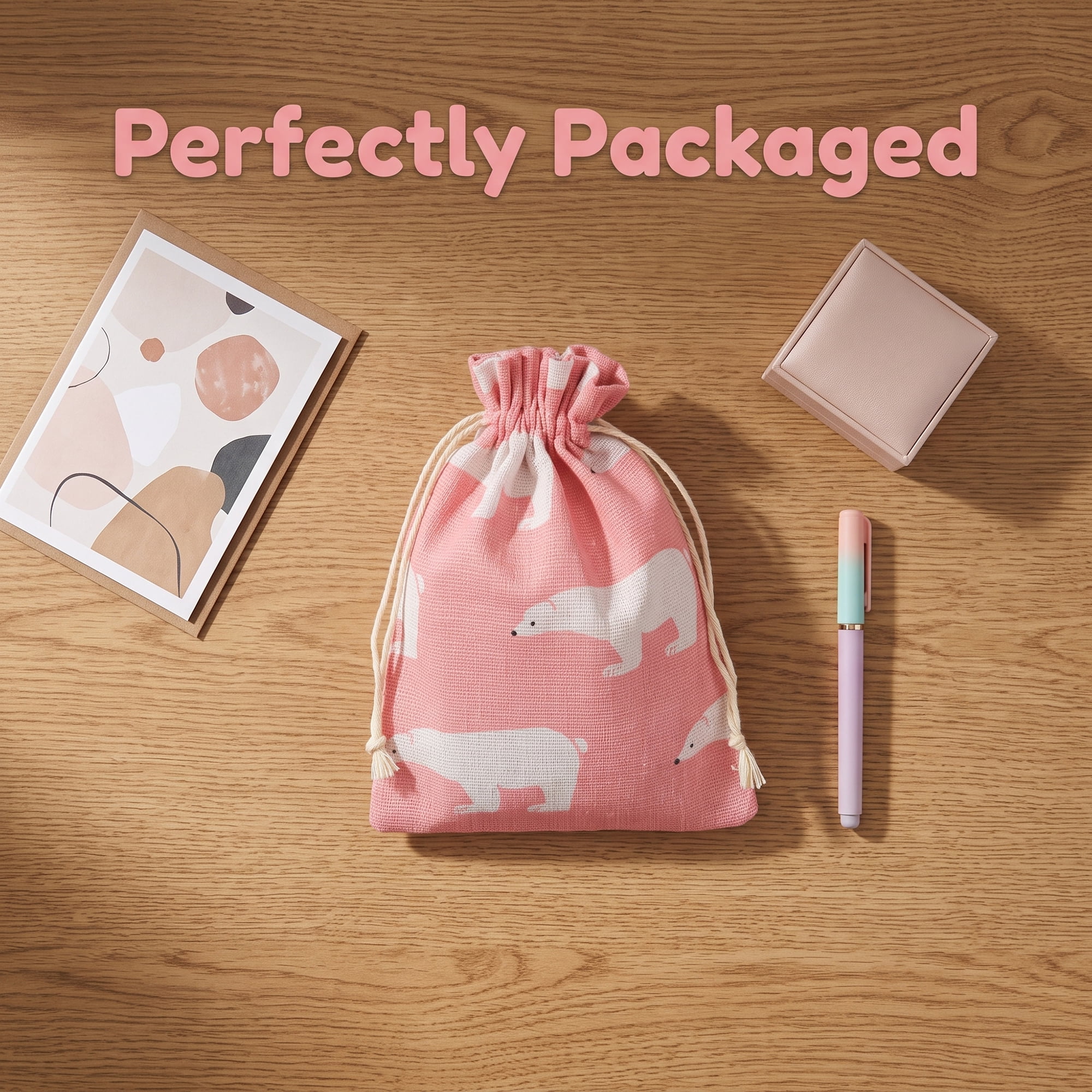 Unique Bargains Drawstring Gift Bags with Handles for Occasions Pink Bear 5.1" x 7.1"