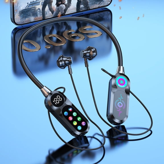 Neck Hanging Bluetooth Earphones – Bluetooth 5.49 with LED Color Screen, 100H Battery Life, ANC Noise Cancelling, Karaoke Mode, Card Playback & Low-Latency Gaming Support