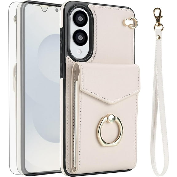 Asuwish Compatible with Samsung Galaxy S25 Edge 5G Wallet Phone Case Tempered Glass Screen Protector Ring RFID Credit Card Holder PU Leather Cell Cover for S25Edge 25S S 25 25Edge 6.66 2025 White