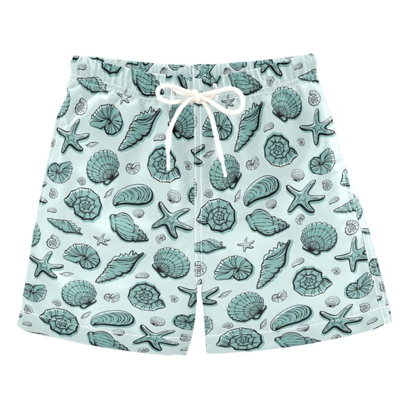 joogoo Boys Swim Trunks Seashells and Starfish Beach Board Shorts Drawstring Swimsuit XL