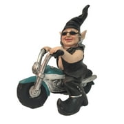 Homestyles 12"H Biker "Babe" the Biker Gnome in Leather Motorcycle Gear Riding Her TEAL Bike Home & Garden Statue