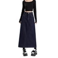 thumbnail image 3 of FASHOFT Womens High Wasited A Line Long Maxi Jean Skirt Below Knee Length Flared Midi Denim Skirts with Pockets Dark Blue L, 3 of 8