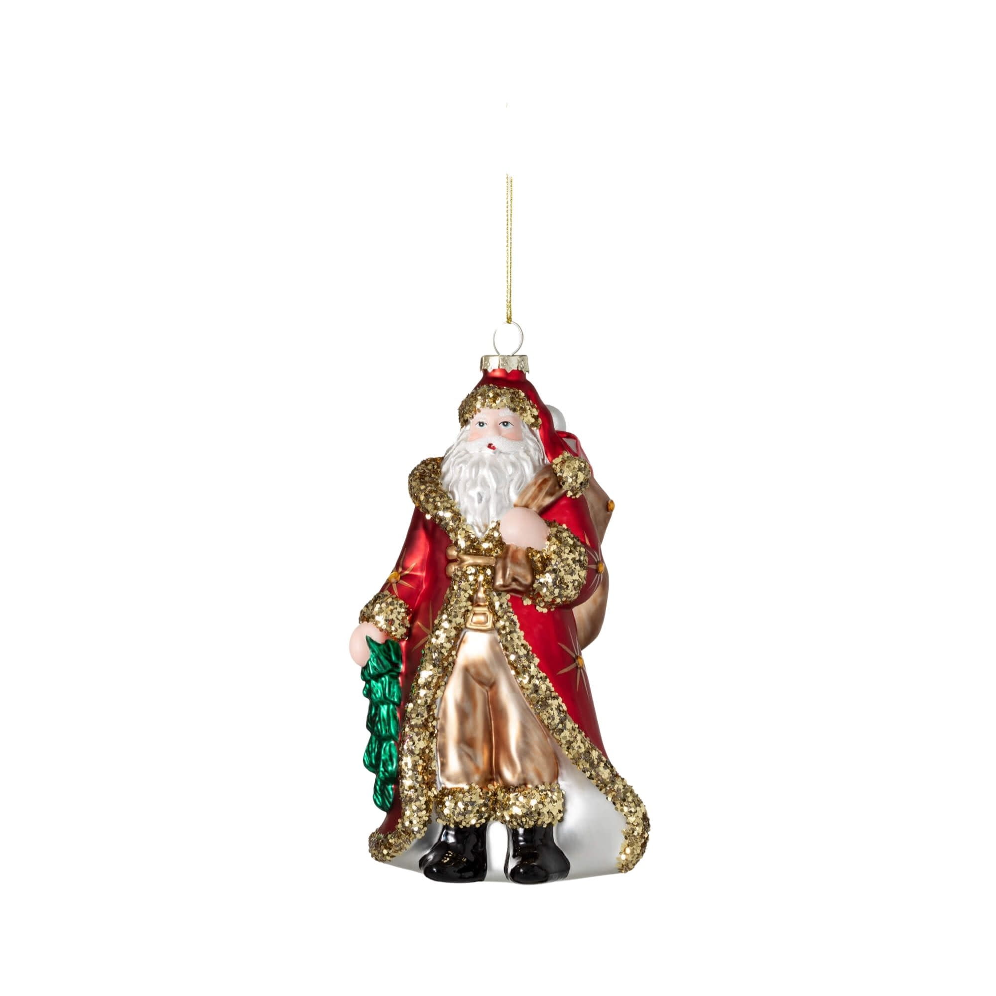 7.75"H Sullivans Fancy Glass Santa Christmas Ornaments, Red-Gold