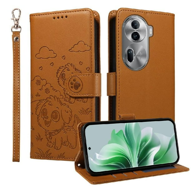 Funda Cartera GANGXUN con Diseño de Perrito en Relieve para OPPO Reno 11 Pro , Protección 360° con Ranuras y Correa Desmontable