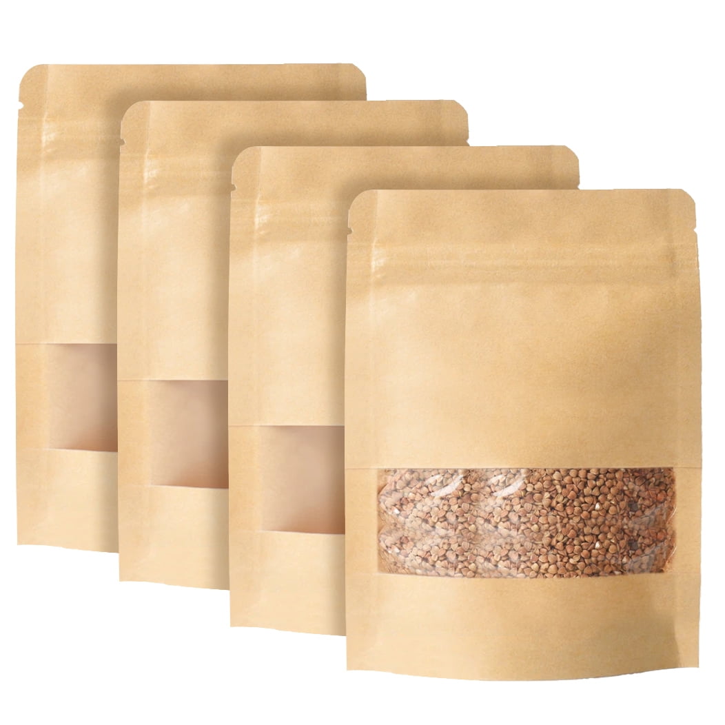 Big Resealable Kraft Paper Bag with Clear Window Empty Package Self Seal for Food Bag(50pcs