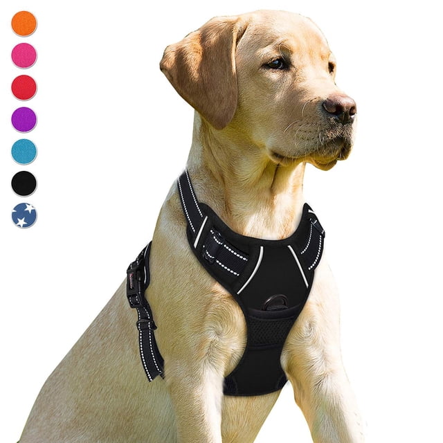 BARKBAY - Arnés para perro sin tirones con clip frontal, resistente y reflectante de fácil control para pasear perros grandes, Negro, Large(Chest:27-32)