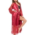 thumbnail image 3 of Bata larga de encaje sexy para mujer Ropa de dormir Albornoz Camisón, rojo vino, XXL Scienceny XX000217-15, 3 of 7