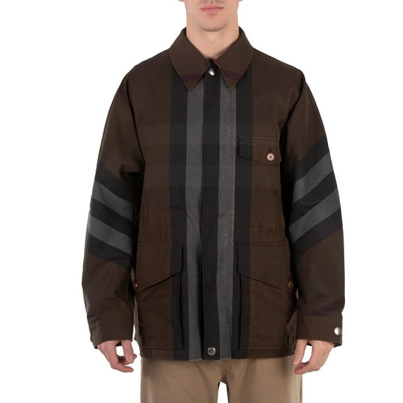 Burberry Dark Birch Brown Check Cotton Blend Field Jacket, Brand Size 46 (US Size 36)