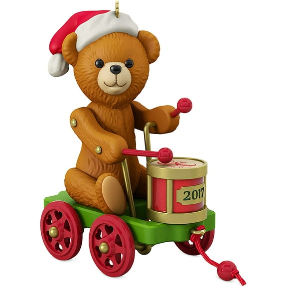 Hallmark Keepsake 2017 Santa Certified Toy Bear and Toy Drum Pull Toy Christmas Ornament
