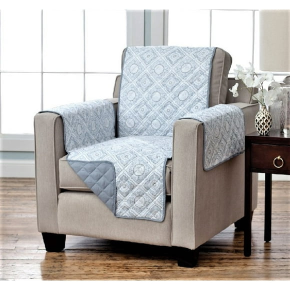 Protège-meubles Matelassé Réversible-Chaise (75"x65")-Bleu/blanc