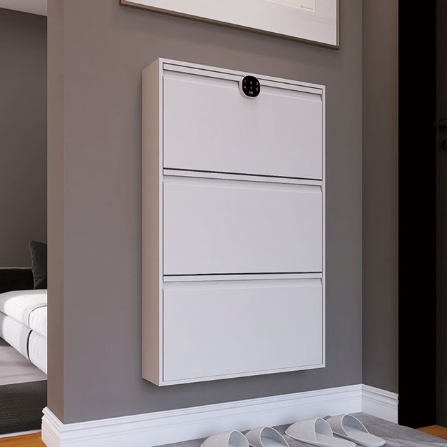 Zapatero de acero ultrafino, pared colgante estrecha con cerradura, elevador de pasillo, zapato tipo cubo abatible para puerta, 15cm