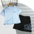 thumbnail image 2 of Jinhomg Summer Athletic Outfits Kids Breathable Comfy Short Sleeve T-Shirts with Elastic Waist Shorts 2 Piece Quick Dry Sportswear for Running Basketball Blue 3 Years, 2 of 10