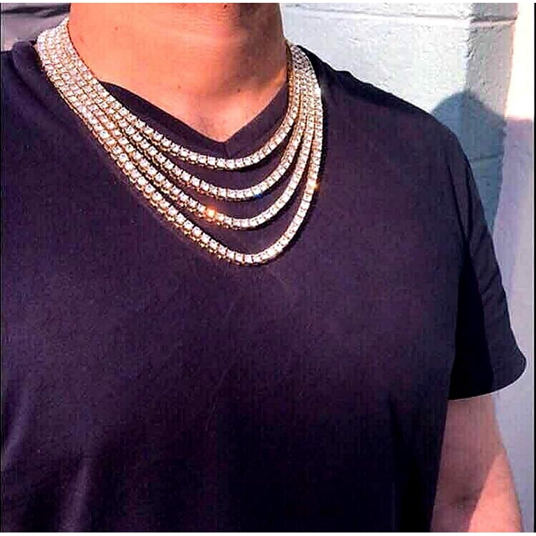 HH Bling Empire Iced Out Nba Silver Gold Young boy Chains for Men,Hip Hop  Rapper Pendant with Rope Tennis Cuban Link Chains 22 Inch (Silver,& tennis)