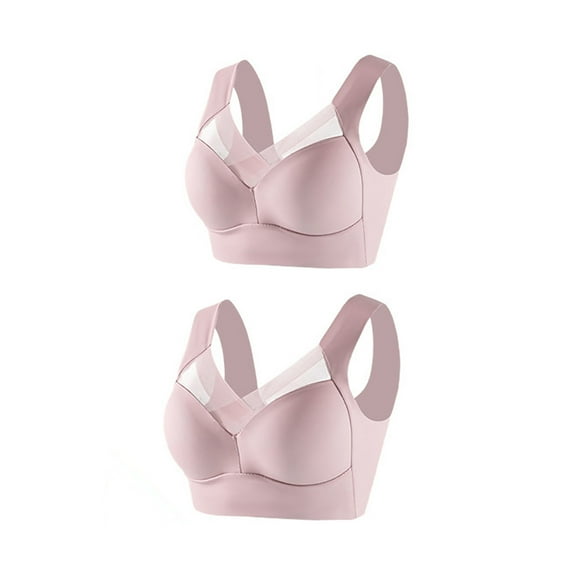 YWDJ Bras for Women Sleeping 2 Pack Pullover Comfortable Bras No Underwire Bras Wide Strap Full Coverage Push up Wrap Sleep Bras Padded Plus Size Lace Comfy Bras Solid Comfy Bras Pink 2XL