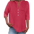 thumbnail image 3 of RongHuan Women Tops Causal V Neck Shirts Short Sleeve Button Up Henley T-Shirts Solid Color Comfy Blouses, 3 of 8
