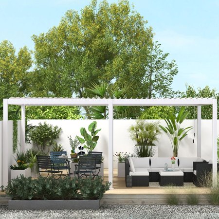 MIRADOR 111DA Louvered Pergola  10Ft x 20Ft  Double Aluminum Louvers  Full Aluminum Frame  Adjustable Roof  Durable  White