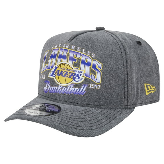 Men's New Era  Charcoal Los Angeles Lakers Throwback Washed Pre-Curved 9FIFTY Snapback Hat
