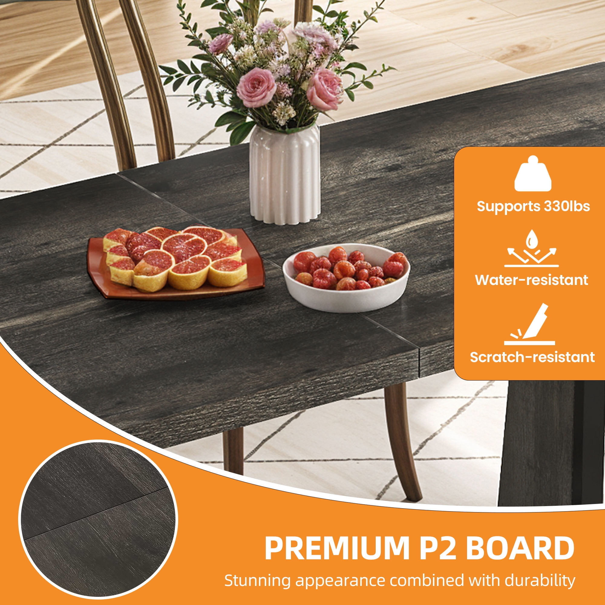 Uforic 70" Wood Dining Table for 6-8 Person, Farmhouse Rectangle Dining Table withHeavy Duty Leg, Kitchen Table for Gathering, Kitchen, Dining Living Room, Gray