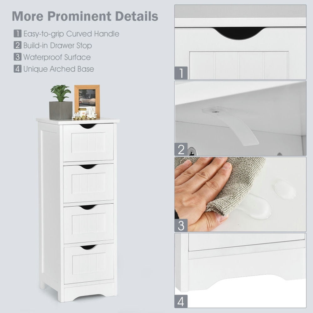 Finihen Storage Cabinet, Floor Cabinet, Floor Wooden Free Standing Storage Side Organizer, for Bathroom, Living Room, Bedroom, Kitchen, White