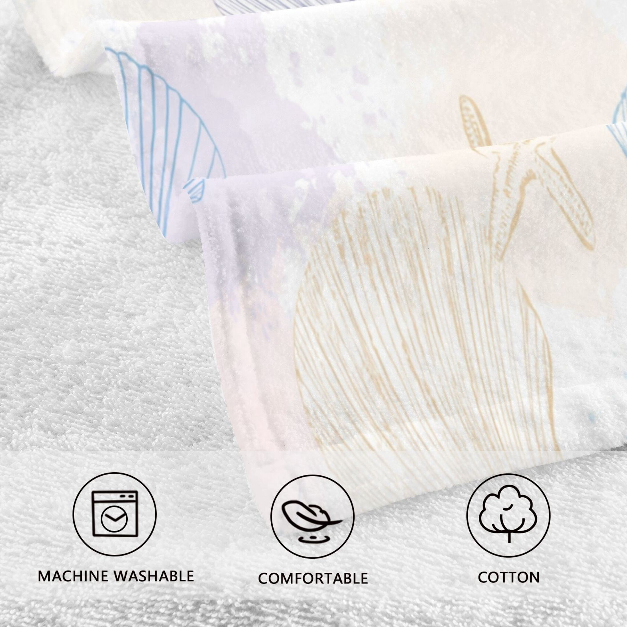 2 Pieces of Cotton Towel Face Towel Set Hand Towel Bath Towel Cotton Bath Towel Sets Coastal Beach Theme Art