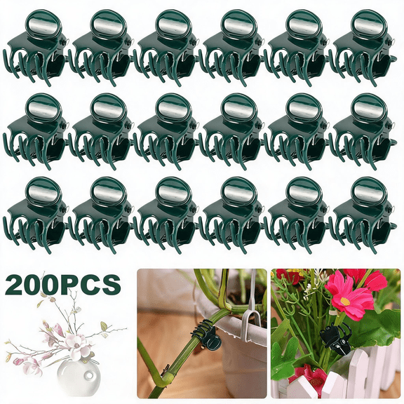 200pcs Garden Plant Clips, Orchid Support Clips for Stems and Vines, Heavy Duty Flower Vine Clips for Climbing Plants, Vegetables, and Flowers, Green