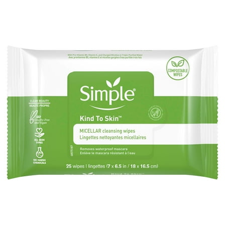 Simple Kind to Skin Micellar Cleansing Wipes, 25 ct (Package May Vary)