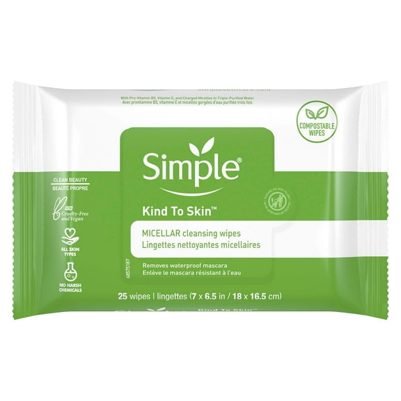 Simple Kind to Skin Micellar Cleansing Wipes, 25 ct (Package May Vary)