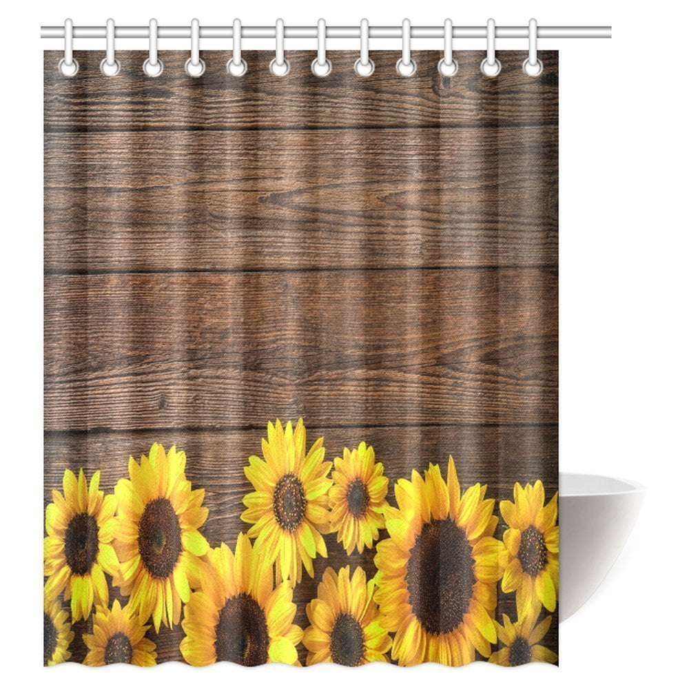 MYPOP Autumn Flower Shower Curtain Sunflowers On Rustic Wooden Board   54c58eda C4d6 4400 884f A34d70fc412e 1.09a7634341a8257967866c0400082396 