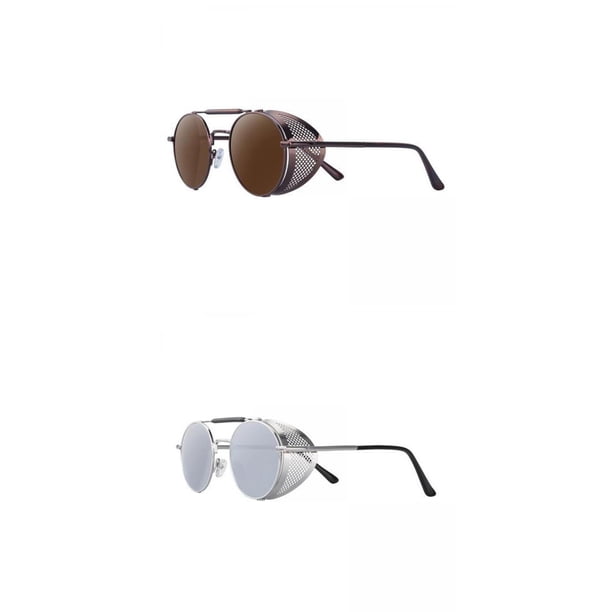 Gafas de sol Steampunk,Gafas de sol Steampunk redondas retro unisex,Vintage Gothic Circle Gafas Mujeres Hombres,Gafas de protección UV400 Marco de metal,Escudo lateral Steampunk Café+Plata Yuyangstore Gafas de sol Steampunk