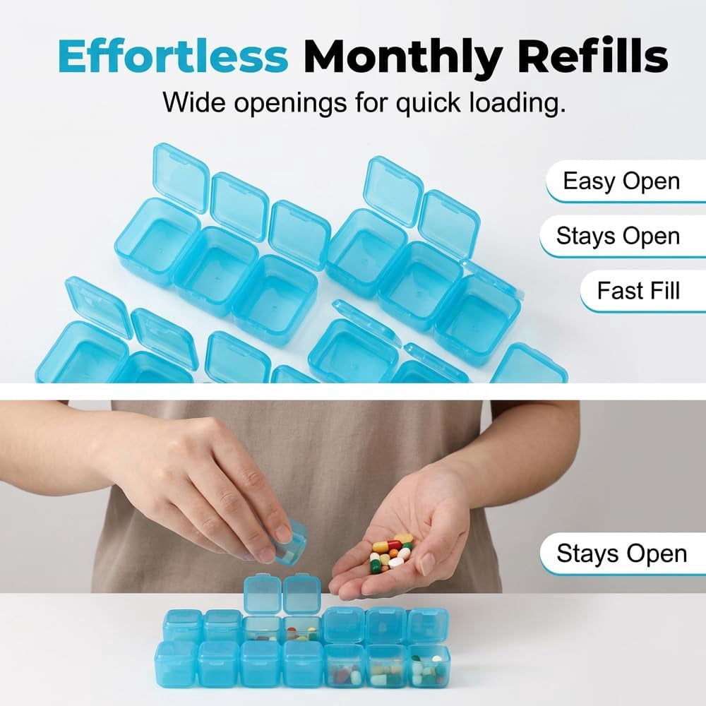 Monthly Pill Organizer 31 Day, 2026 Upgraded Large Portable Travel Pill Box, 31 Day Pill Case Small Compartments to Hold Vitamin and Travel Medicine Organizer, Daily Pill Case (Black Green)