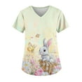 thumbnail image 4 of Nursing Uniforms，Easter Scrub Tops Women Bunny Egg Hunt Print Short Sleeve V Neck Stretchy Holiday Nurse Working Uniform Scrubs Sets，Beige，XL, 4 of 4