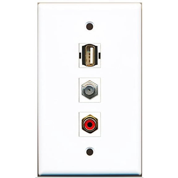 RiteAV - 1 Port RCA Red and 1 Port Coax Cable TV- F-Type and 1 Port USB A-A Wall Plate