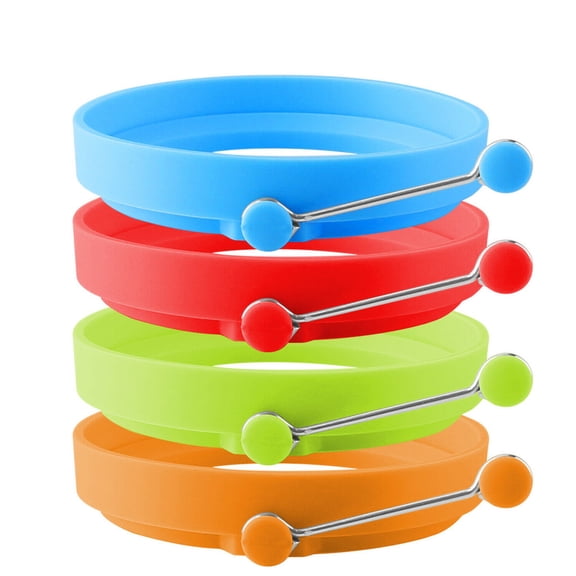 4-Pack Silicone Egg Rings, Non-Stick Round Pancake Molds with Folding Handles, Reusable Breakfast Shaper for Fried Eggs, Omelets, English Muffins, Induction & Griddle Safe, 4X Silicone Omelette Rings