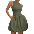 thumbnail image 4 of ZZwxWA Summer Dresses for Women 2025 Casual Sleeveless Tank Mini Short Dress Crew Neck Bubble Sundress with Pockets, 4 of 7