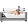 thumbnail image 1 of Original Patent Pending Reversible Small Sofa Protector, Many Colors, Seat Width to 62 Inch, Furniture Slipcover, 2 Inch Strap, Couch Slip Cover Throw for Pet Dogs, Cats, White, 1 of 8